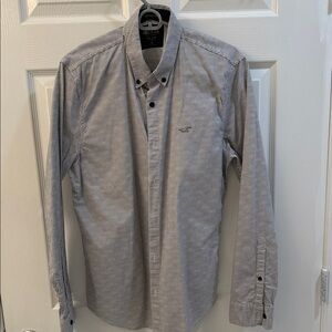 Hollister Men's Black and White Checkered Button-Down Shirt
